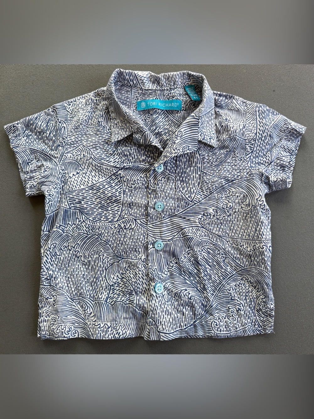 Tori Richard Made in Hawaii Blue & White Cotton Print Shirt XXXS
